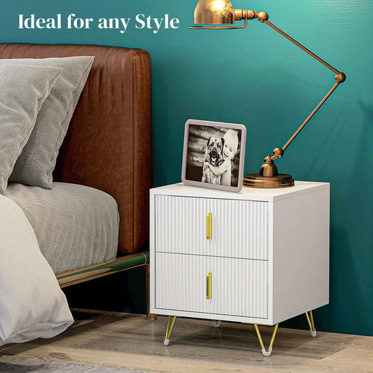 Bedside Table with 2 Drawers Gold Legs Side Table Nightstand Bedroom Furniture CorbyCart