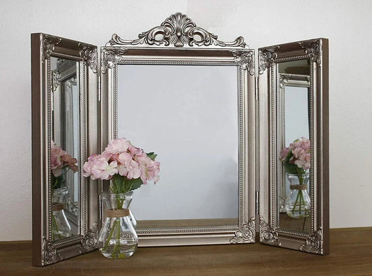 Large Dressing Table Mirror Home Decor Folding 3 Sided Tri Fold Champagne Vanity CorbyCart