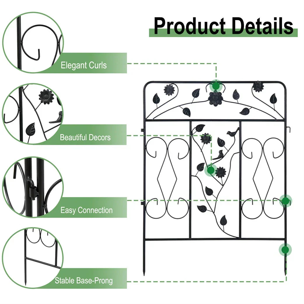 Garden Fence 5 Panels Metal Wrought Iron Railings Decorative Fencing CorbyCart
