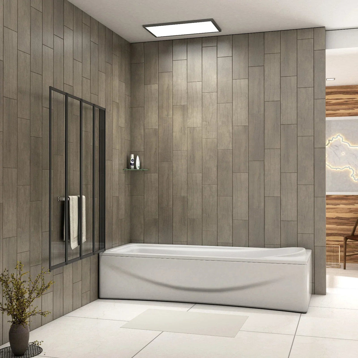 Matt Black 4 Fold Folding Bath Screen Shower Bathroom 4mm Glass Panel 1000x1400 CorbyCart