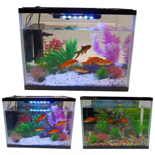26L LED Glass Aquarium Fish Tank Starter Kit Fish Net, Led Light Air Pump CorbyCart