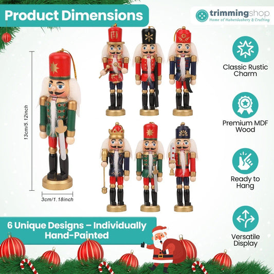 6 Pcs Nutcracker Soldiers Wooden Christmas Tree Decorations Xmas Hanging Decor CorbyCart