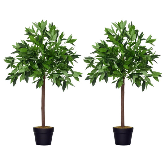 Pair Of 90cm/3FT Artificial Bay Laurel Topiary Trees w/Pot Fake Plant Corbycart