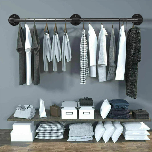 6ft Heavy Duty Clothes Rail Pipe Garment Rack Wall Mounted Hanging Clothing Pole CorbyCart