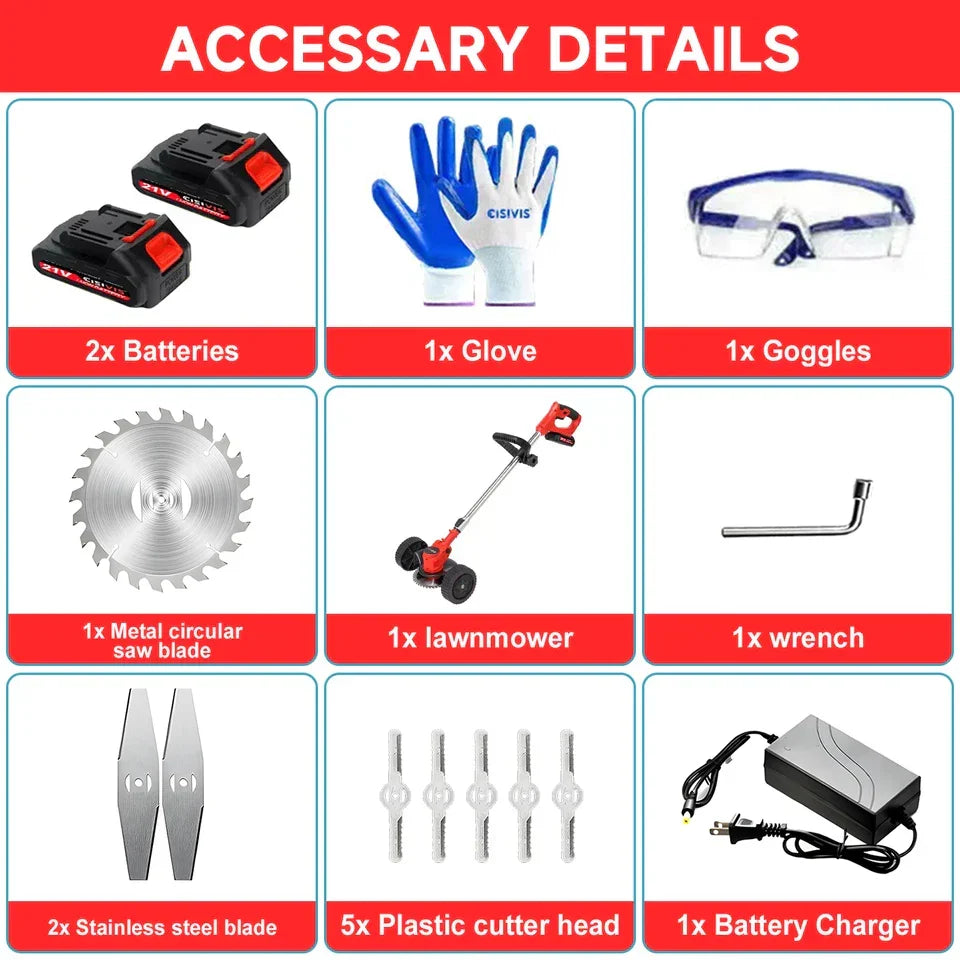 21V Cordless Electric Strimmer Grass Trimmer Weeder Garden Edger 2 Battery Wheel CorbyCart
