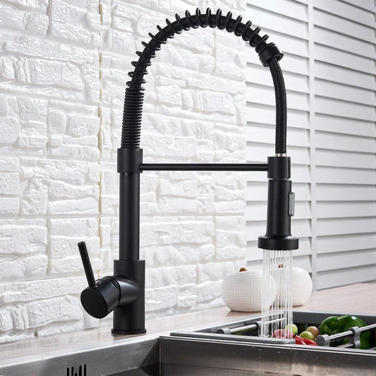 Matt Black Monobloc Kitchen Sink Mixer Tap with Pull Out Hose Spray Single Lever Corbycart