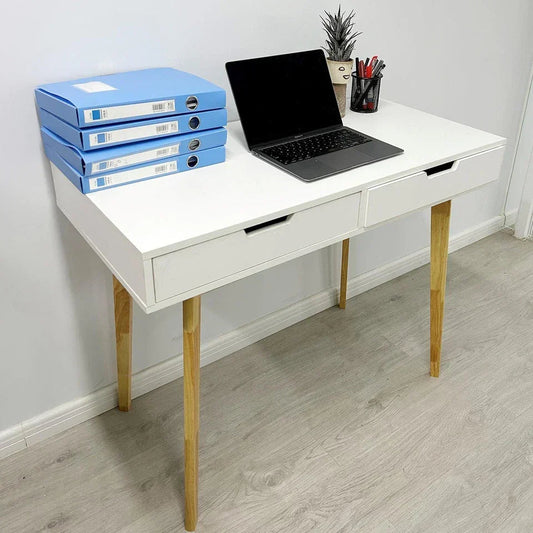 Wooden Computer Desk Dressing Table Home Office Study Bedroom With Drawers White CorbyCart