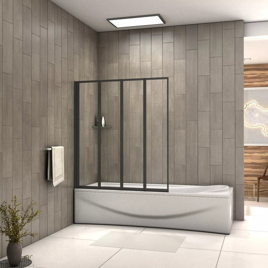 Matt Black 4 Fold Folding Bath Screen Shower Bathroom 4mm Glass Panel 1000x1400 CorbyCart