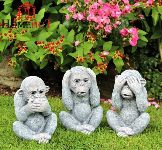 3 Wise Monkey Garden Ornaments See, Speak, Hear No Evil Monkey Corbycart