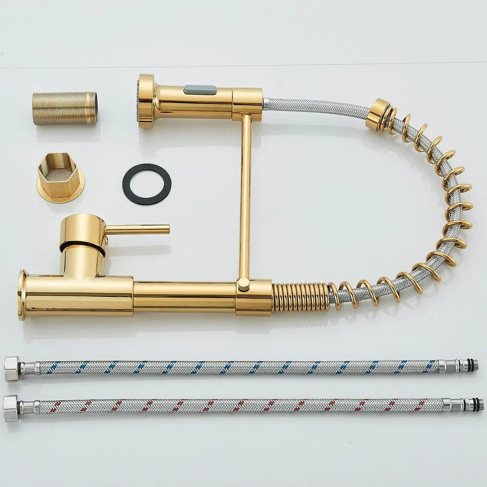 Modern Gold Kitchen Mixer Taps Pull out Spray 360° Mono Single Lever Sink Faucet Corbycart
