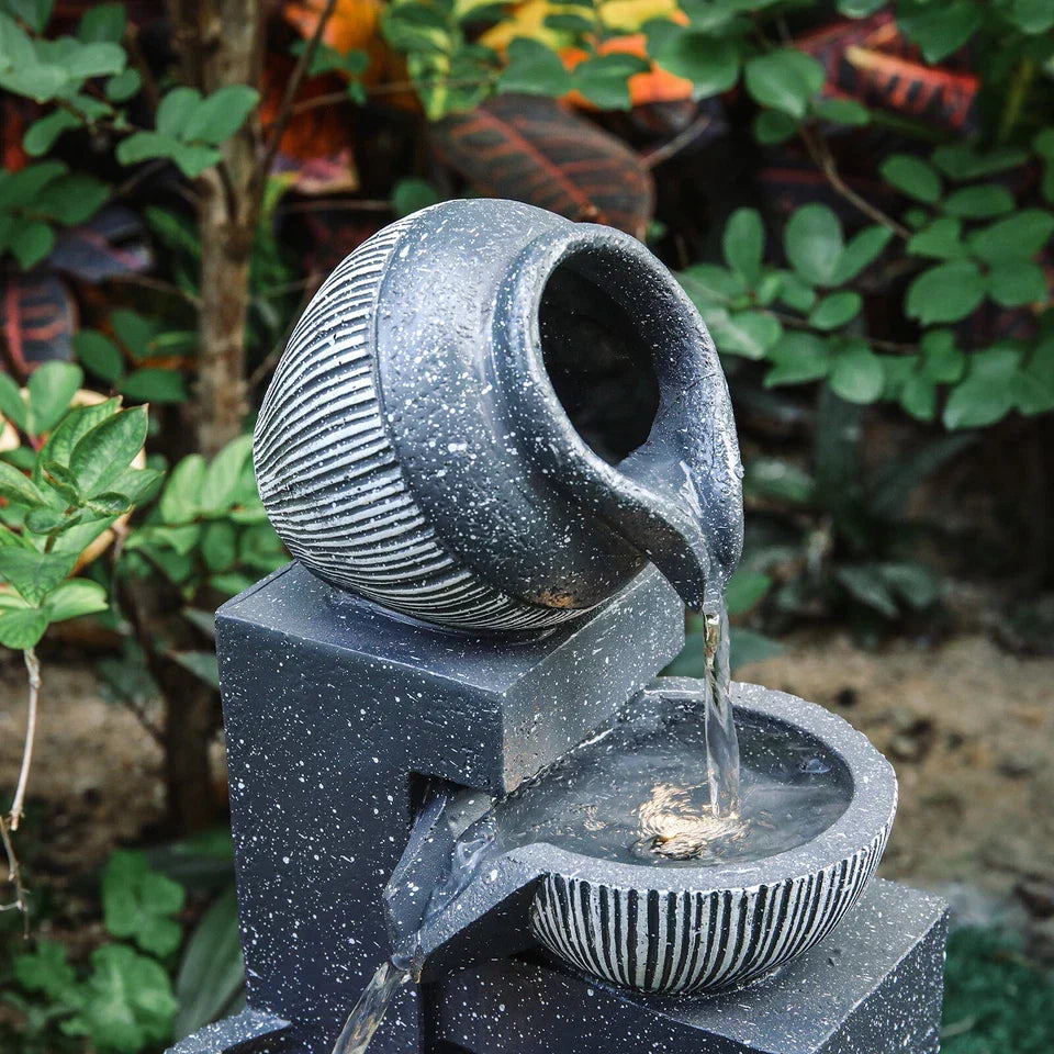 Garden Solar Power Cascading Tiered Water Feature Fountain Statues w/ LED Lights CorbyCart