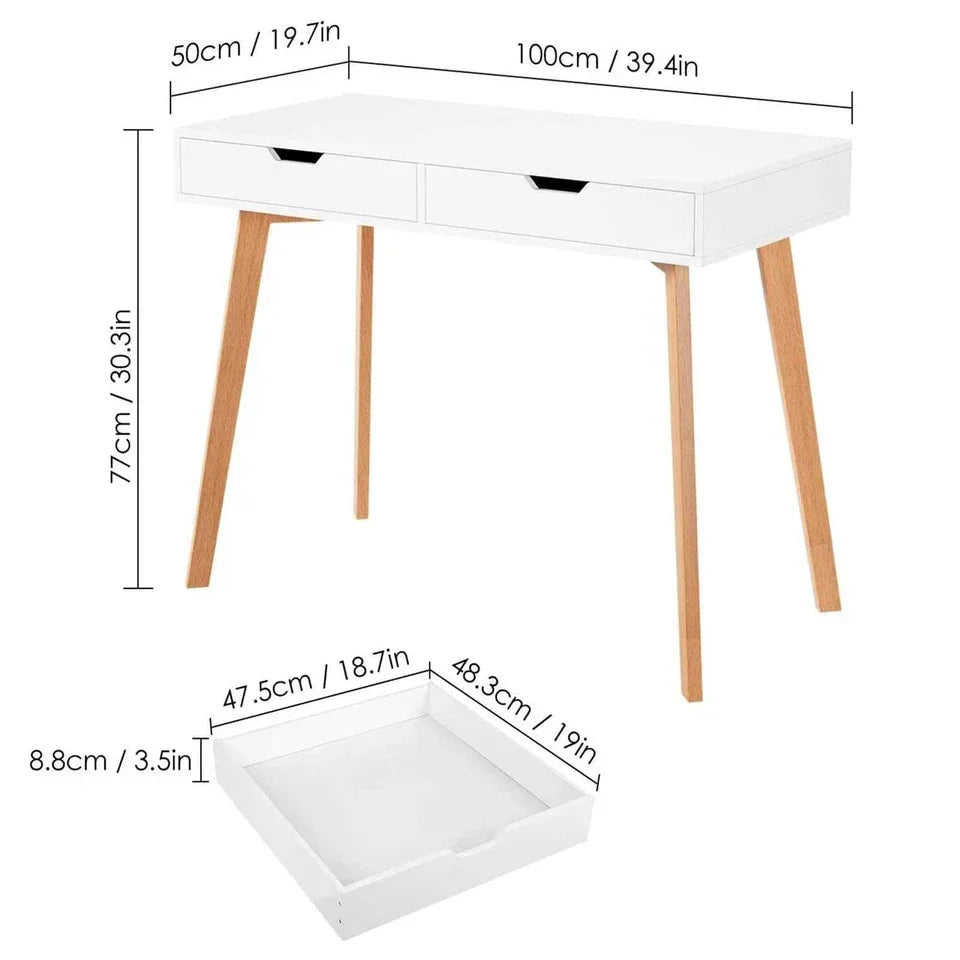 Wooden Computer Desk Dressing Table Home Office Study Bedroom With Drawers White CorbyCart