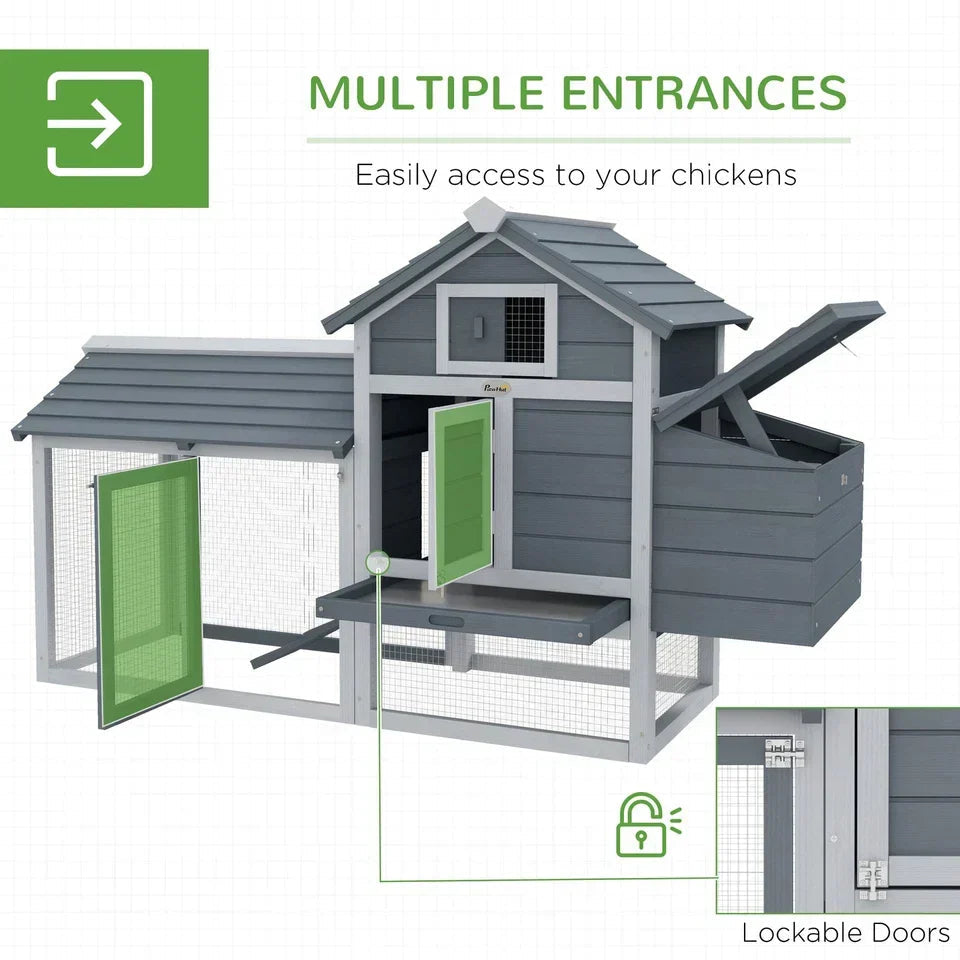 PawHut Chicken Coop Hen Cage Small Animal Hutch Nesting Box Outdoor Run Grey Corbycart