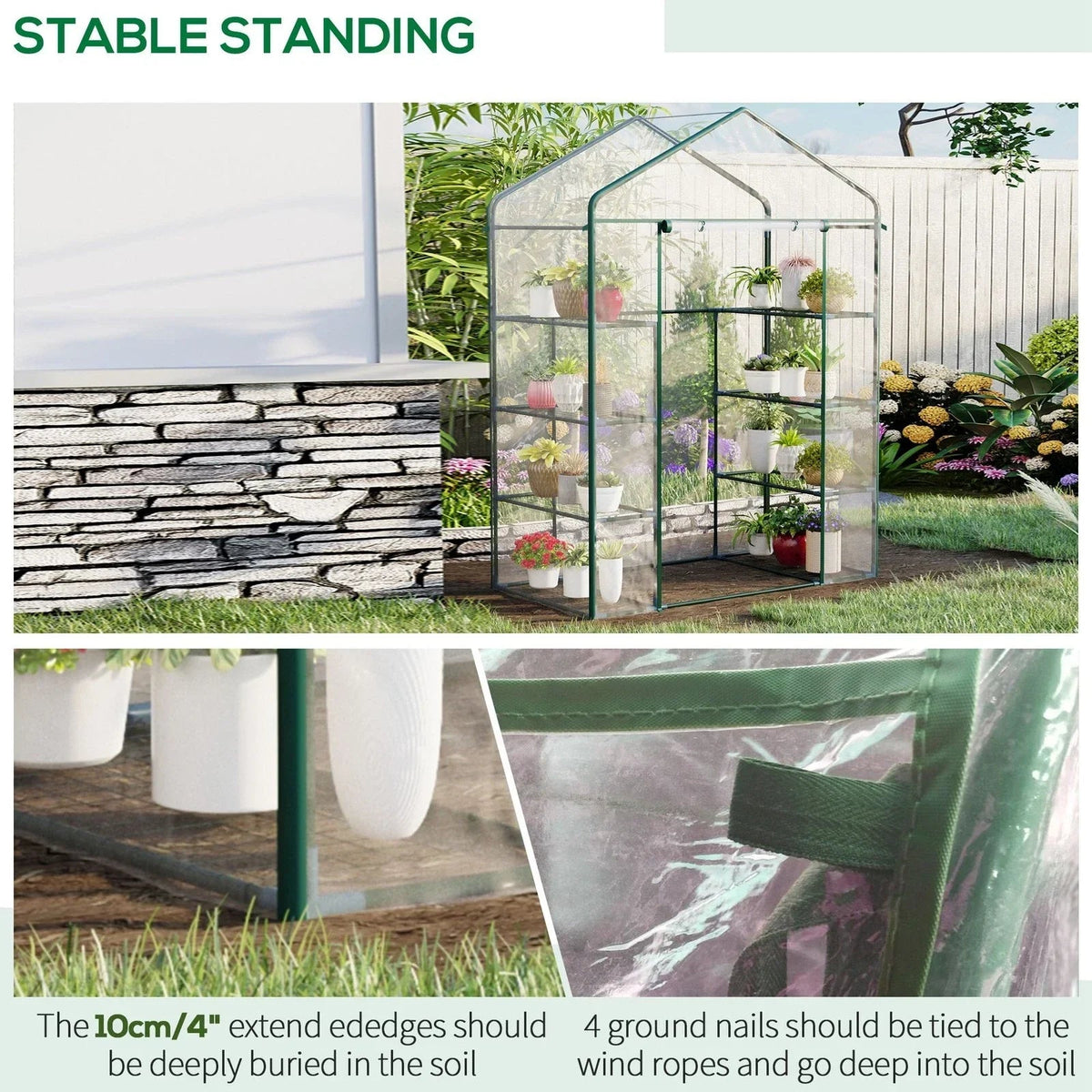 Walk In Greenhouse Grow House Plants Protector Reinforced PVC Cover 4 Shelves Corbycart