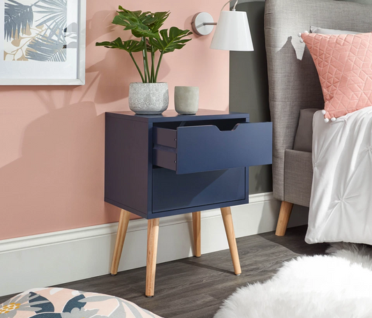 Nyborg Single 2 Drawer Bedside Cabinet Lamp Table Nightstand Blue CorbyCart