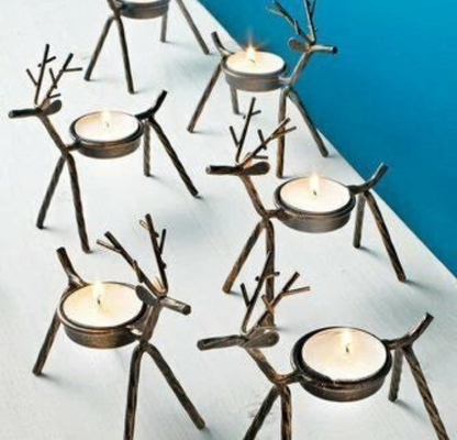 6x Christmas Reindeer Tea Light Candle Holders & Tealights Xmas Home Decor Gift CorbyCart