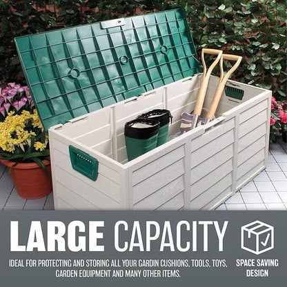 LARGE PLASTIC GARDEN STORAGE BOX OUTDOOR WATERPROOF DECK CONTAINER
