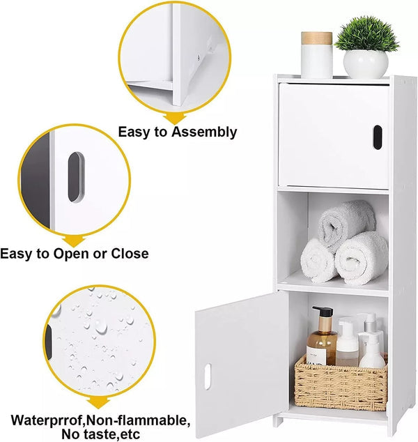 Waterproof Bathroom Storage Cabinet Free Standing Cabinet Organizer Unit White CorbyCart