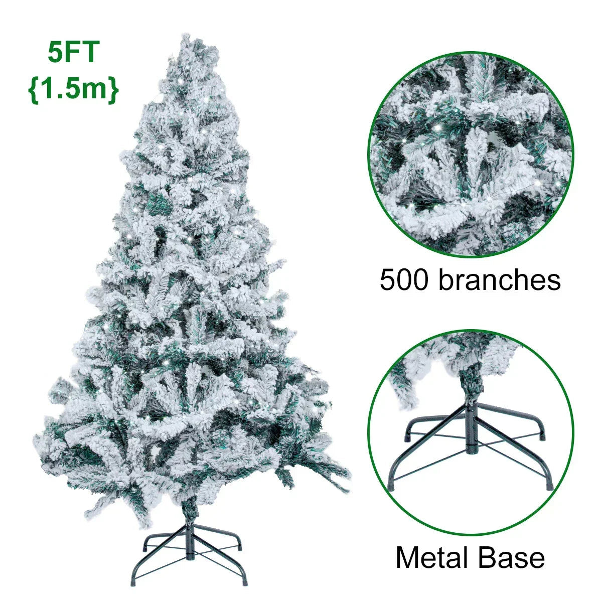 5/6FT Snow Flocked Christmas Tree Bushy Branch Xmas Home Decoration In&Outdoor CorbyCart