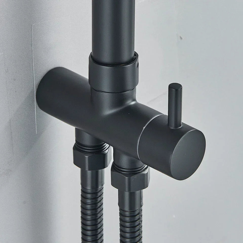 Black Exposed Bathroom Shower Twin Head Large Bar Set Square Valve Rail Hose Tap CorbyCart