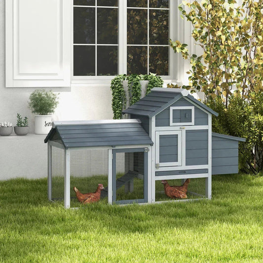 PawHut Chicken Coop Hen Cage Small Animal Hutch Nesting Box Outdoor Run Grey Corbycart