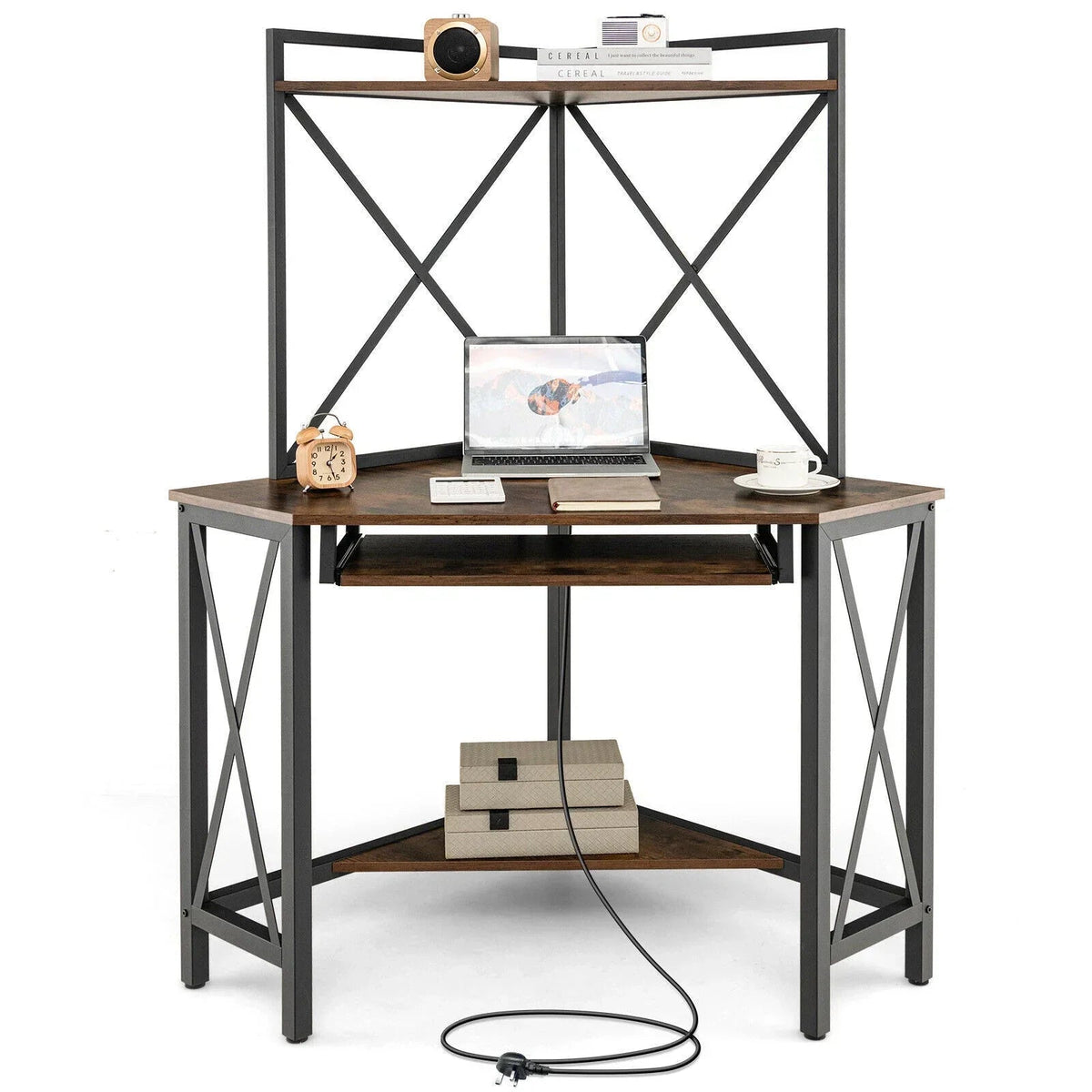 Corner Desk Space-Saving Computer Desk Home Office Study Writing Desk w/Shelves CorbyCart