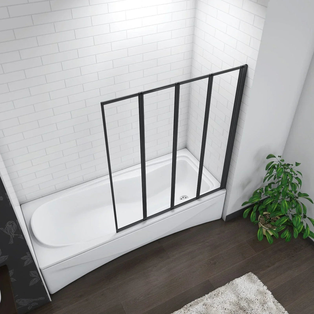 Matt Black 4 Fold Folding Bath Screen Shower Bathroom 4mm Glass Panel 900x1400 CorbyCart