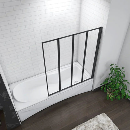 Matt Black 4 Fold Folding Bath Screen Shower Bathroom 4mm Glass Panel 900x1400 CorbyCart