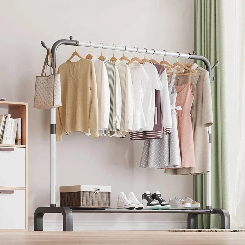 Heavy Duty Metal Clothes Rack Single Rail Garment Dress Indoor CorbyCart