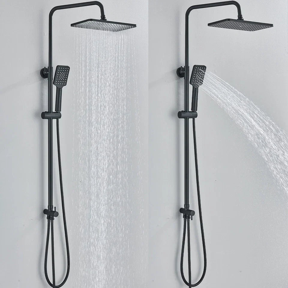 Black Exposed Bathroom Shower Twin Head Large Bar Set Square Valve Rail Hose Tap CorbyCart
