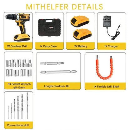2 Battery 21V Cordless Drill Combi Driver High Power Electric Screwdriver Set UK CorbyCart