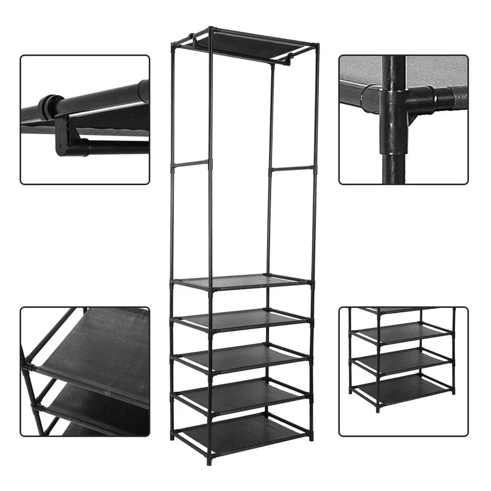 Heavy Duty Clothes Rail Garment Hanging Rack Shoe Storage Shelf Display Black CorbyCart
