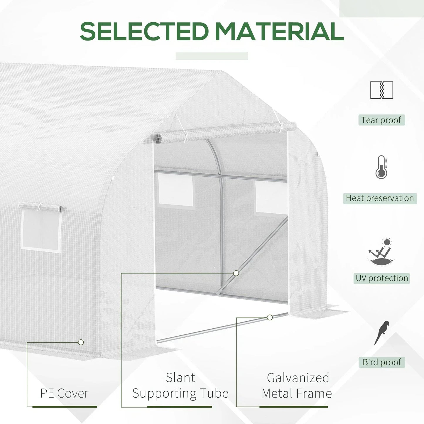 Outsunny 4.5x3x2m PE Mesh Cover Galvanized Metal Frame Walk-In Greenhouse
