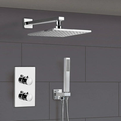 Modern Concealed Square Shower Brass Valve Mixer Twin Head Shower Set Chrome CorbyCart