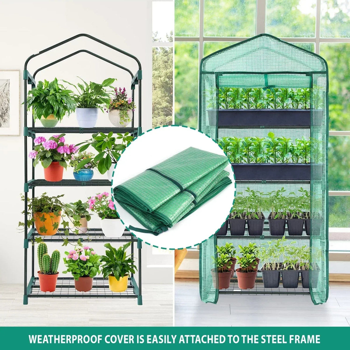 4 Tier Mini Greenhouse Outdoor Garden Plants Grow Green House with PVC Cover CorbyCart