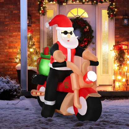 5.5ft Inflatable Santa Claus Riding Motorcycle Christmas Decoration w/ LED Light CorbyCart