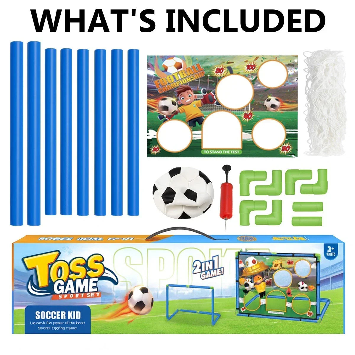 Kids 2in1 Portable Soccer Goal Post Up Football Target Board With Net, Ball Pump