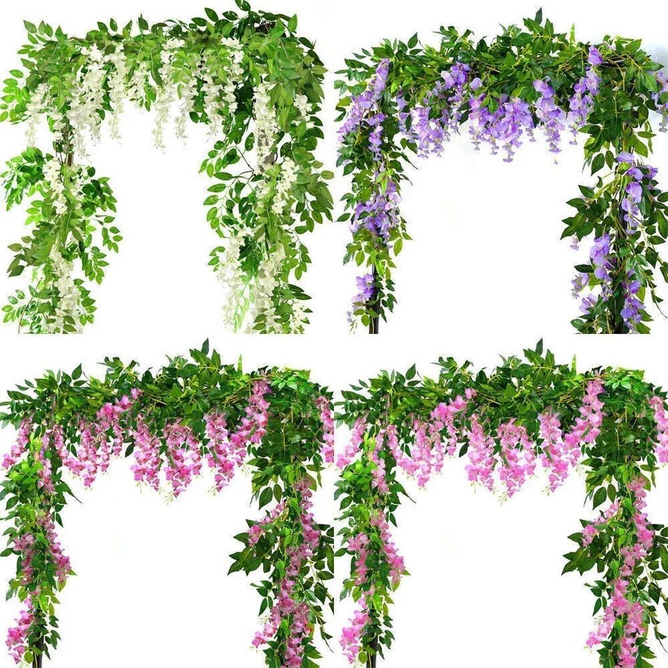 2X7FT Artificial Wisteria Vine Garland Foliage Flower Plant Trailing Home Decor Corbycart