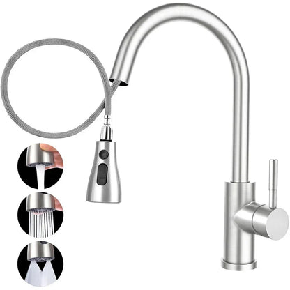 360° Kitchen Sink Mixer Taps Pull Out Spout Spray Single Lever Modern