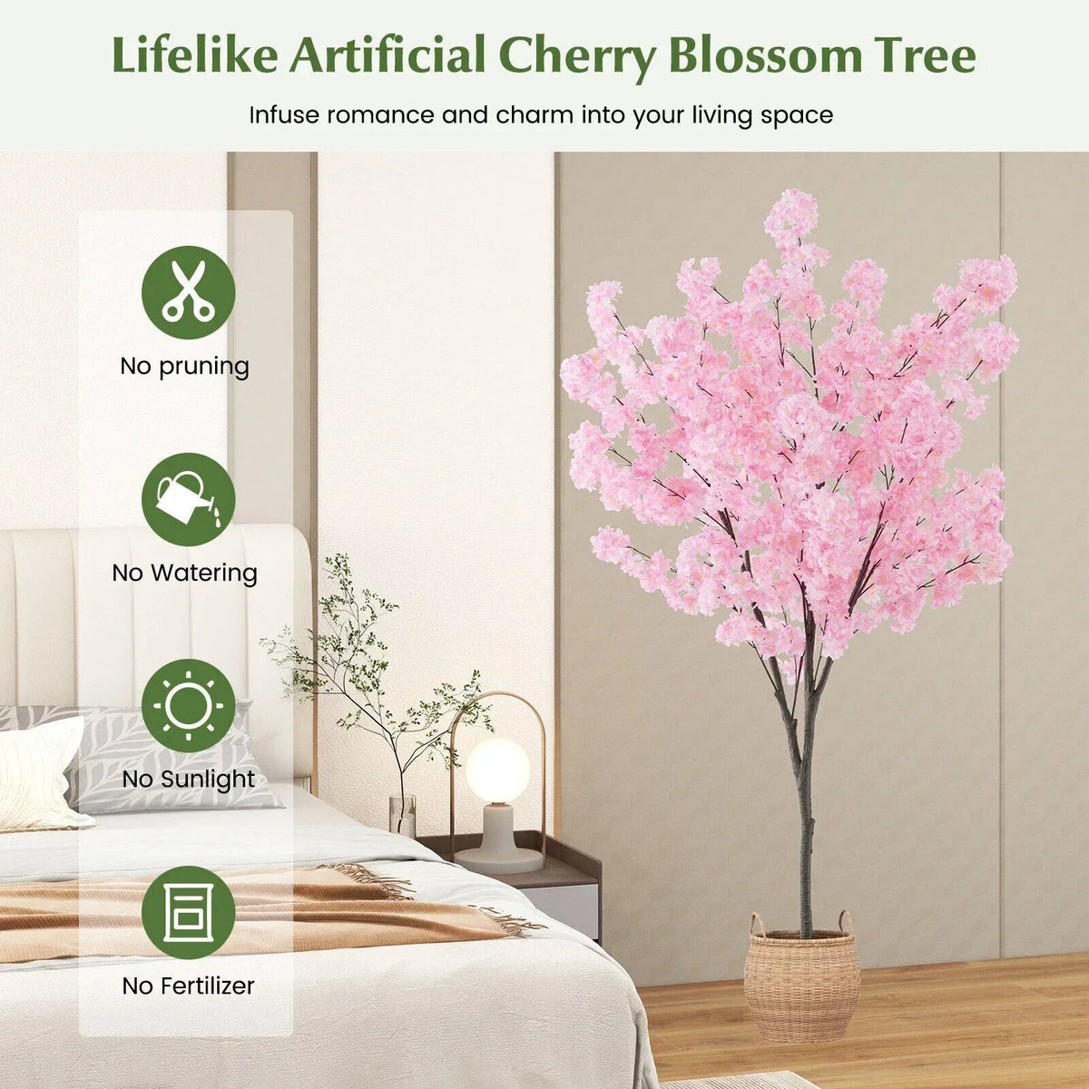 190cm Tall Artificial Cherry Blossom Tree Faux Floral Plant 1170 Flowers Corbycart