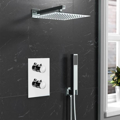 Modern Concealed Square Shower Brass Valve Mixer Twin Head Shower Set Chrome CorbyCart