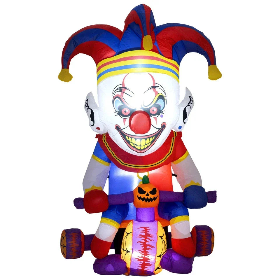 4ft Blow Up Halloween Inflatable Clown on Bicycle with 3 Built-in LED Lights CorbyCart