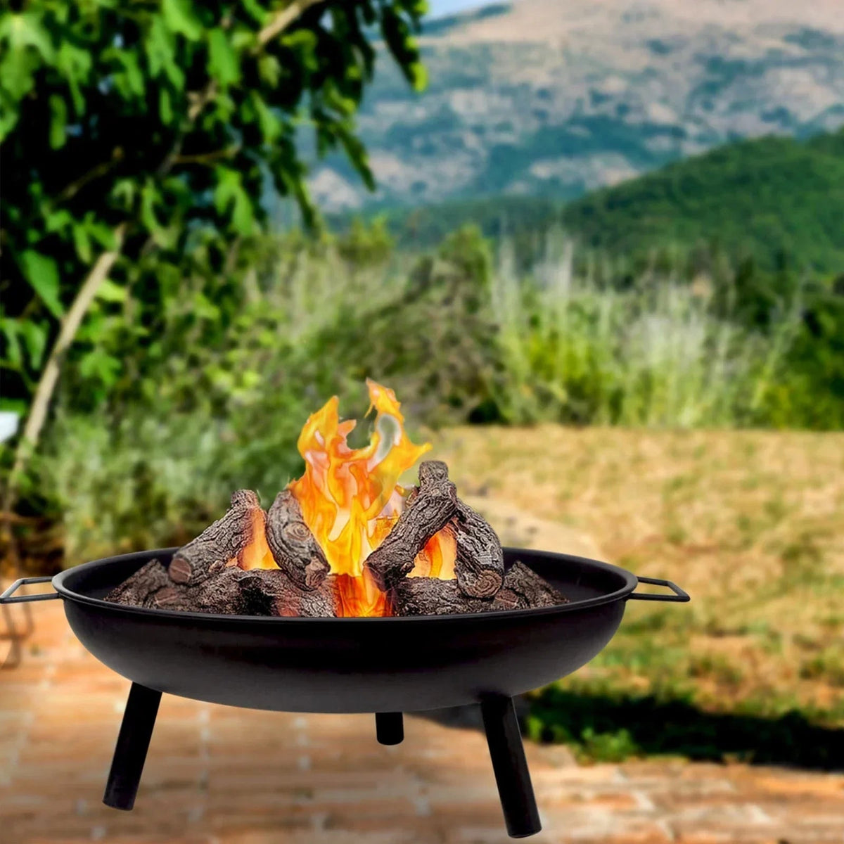 24" Round Fire Pit Folding Patio Garden Bowl Outdoor Camping Heater Log Burner Corbycart