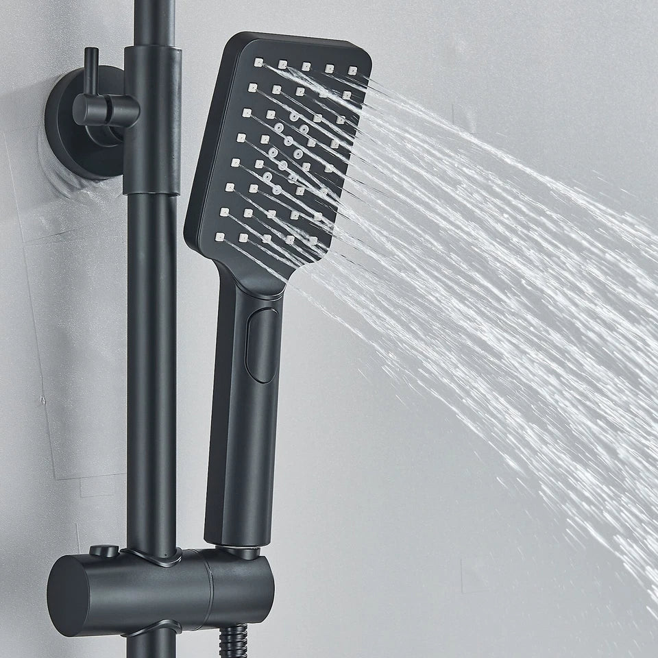 Black Exposed Bathroom Shower Twin Head Large Bar Set Square Valve Rail Hose Tap CorbyCart