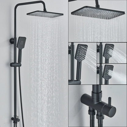 Black Exposed Bathroom Shower Twin Head Large Bar Set Square Valve Rail Hose Tap CorbyCart