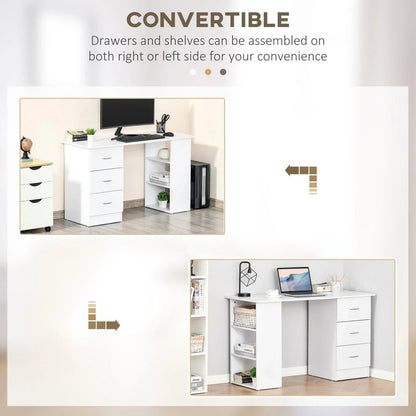 120cm Computer Desk PC Table Workstation w/ 3 Shelf & Drawers White CorbyCart