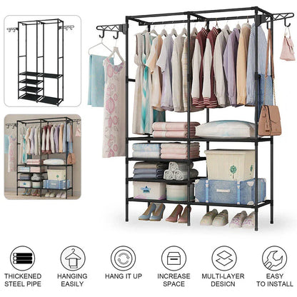 Heavy Duty iron Clothes Rail Stand Rack Storage Garment Shelf Hanging Display CorbyCart