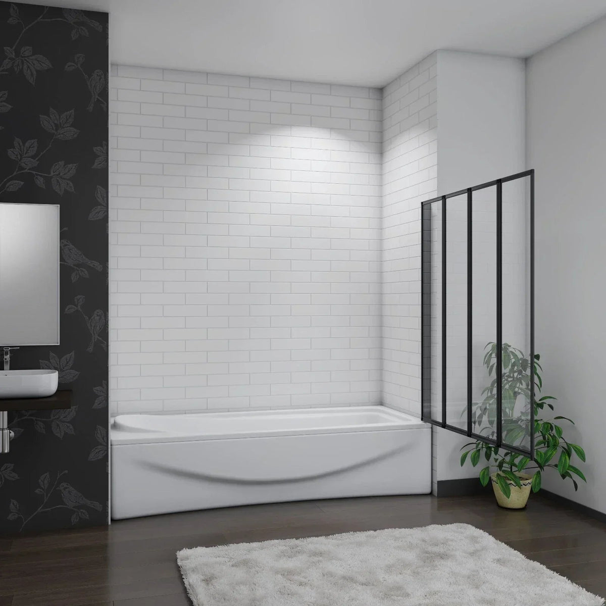 Matt Black 4 Fold Folding Bath Screen Shower Bathroom 4mm Glass Panel 900x1400 CorbyCart
