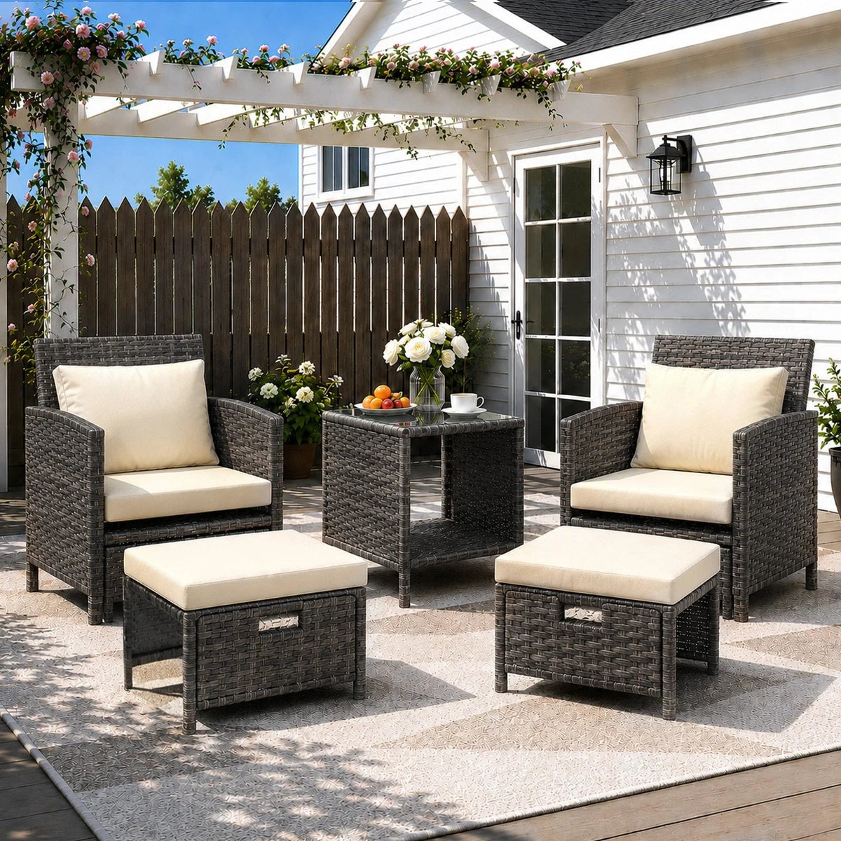 5 Piece Rattan Garden Furniture Patio Sofa Chairs Table Outdoor Conservatory Set CorbyCart