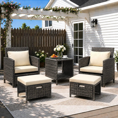 5 Piece Rattan Garden Furniture Patio Sofa Chairs Table Outdoor Conservatory Set CorbyCart